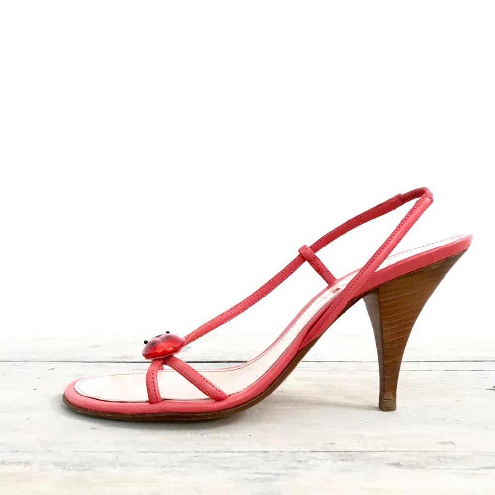SOLD. CHANEL Ladybug 3.5” Heel Pink Leather Sandal - Picture 4 of 7